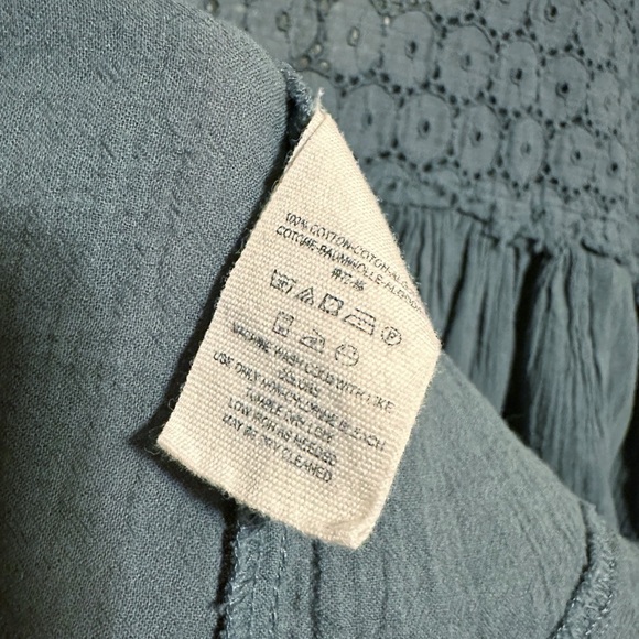 Free People | Two to Tango Cotton Eyelet Gauze Boho Green Blouse | Large - Picture 5 of 6